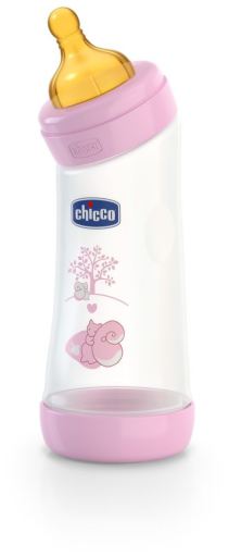 BIBERON PLASTIQUE COURBÉ 250ML EN LATEX CHICCO Rose