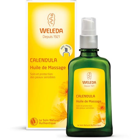huile de massage peau sensible Weleda