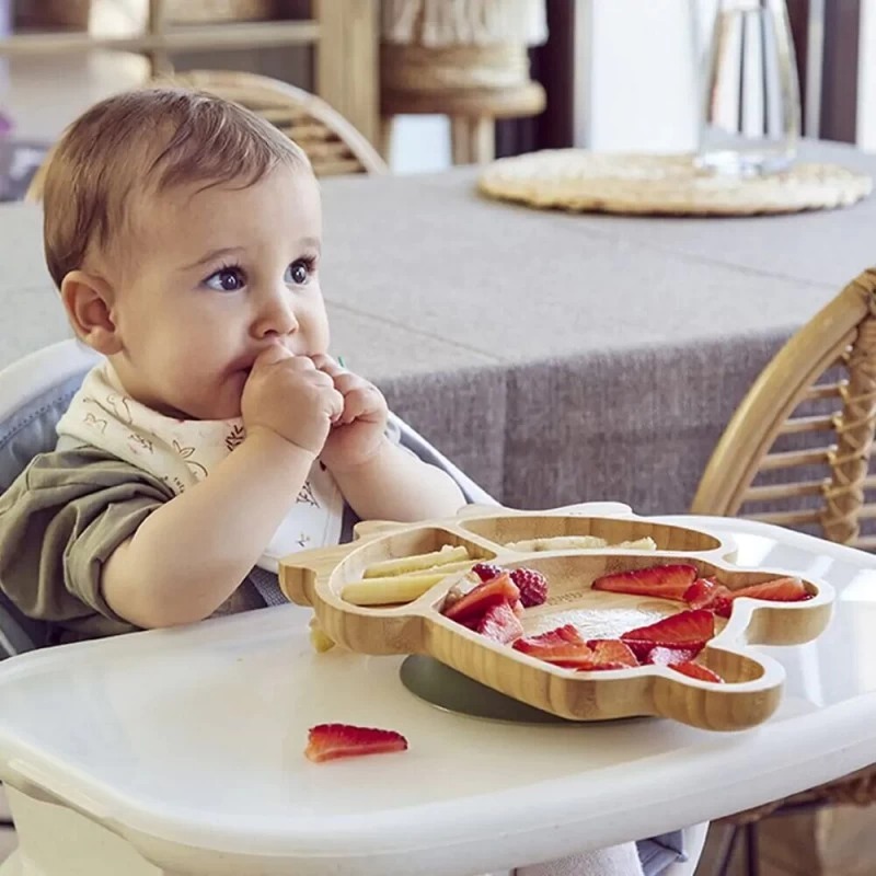 Assiette plate en Bois avec ventouse Miniland