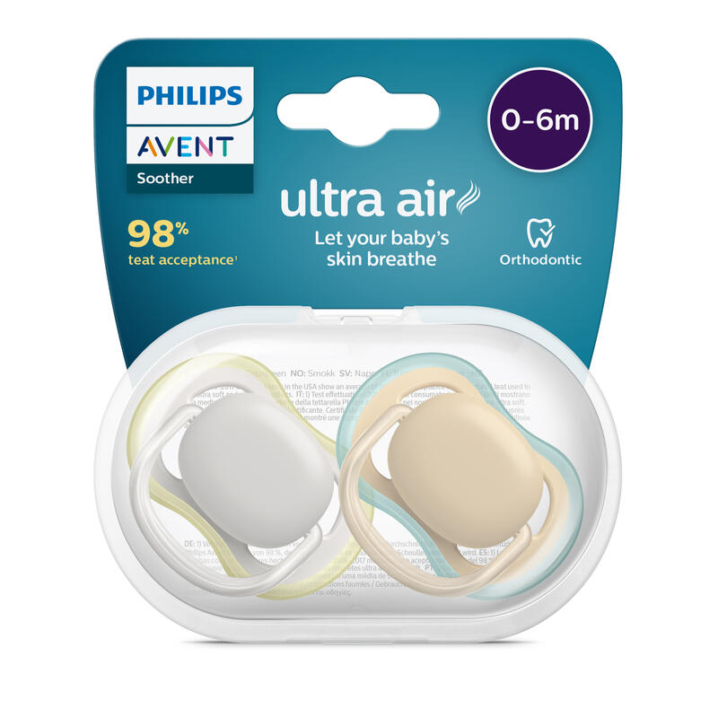 2 Sucettes Orthodontiques Silicone 0-6 Mois avent
