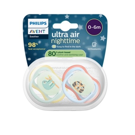 2 sucettes Ultra Air night time 0-6m PHILIPS AVENT Lion/Paresseux
