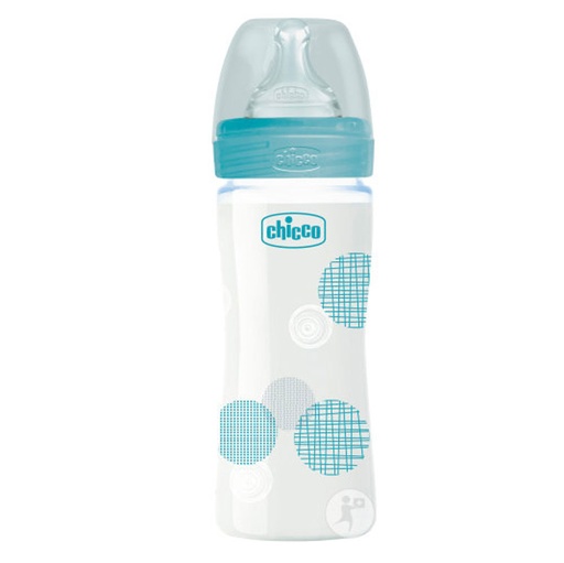 [002041] BIBERON EN VERRE BLEU 240ml CHICCO SIL WELL BEING