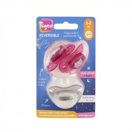 [80603838] 3 SUCETTES REVERSIBLE SILICONE FILLE 0-6M  TIGEX